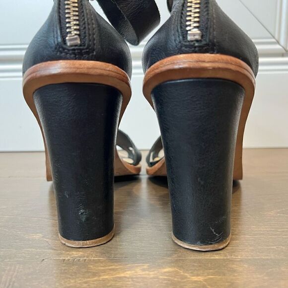 Loeffler Randal Women Ankle Strap 4" Heel Leather Sandals, Black, Size 10M - Picture 6 of 14